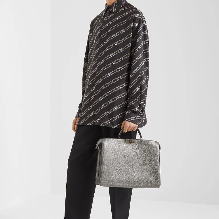 FENDI Peekaboo ISeeU Cow Leather Shoulder Bag, Crossbody Bag, Handbag Medium Size Men's Gray-5