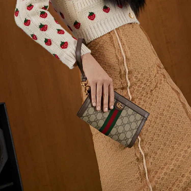 GUCCI Ophidia Canvas With Leather Clutch Wrist Bag Handbag Women's Ebony/Brown-4