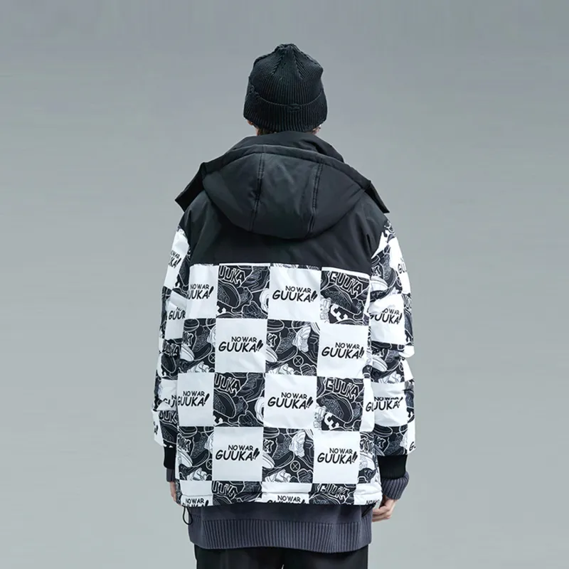 Guuka Down Jackets Unisex Black White Plaid-3
