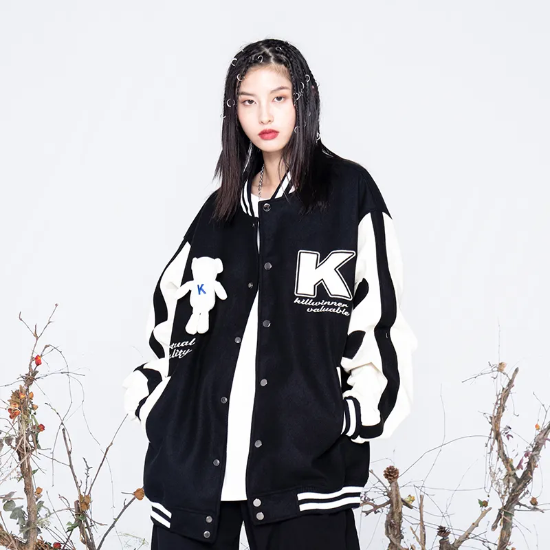 KILLWINNER Cartoon Baseball Collar Loose Fit Thickened Puffer Jacket Unisex-5