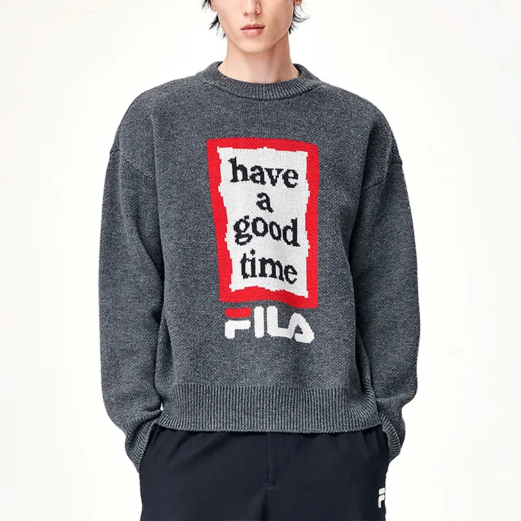 FILA Have A Good Time Collection Sweaters Unisex Ink Cloud Flower Gray-3