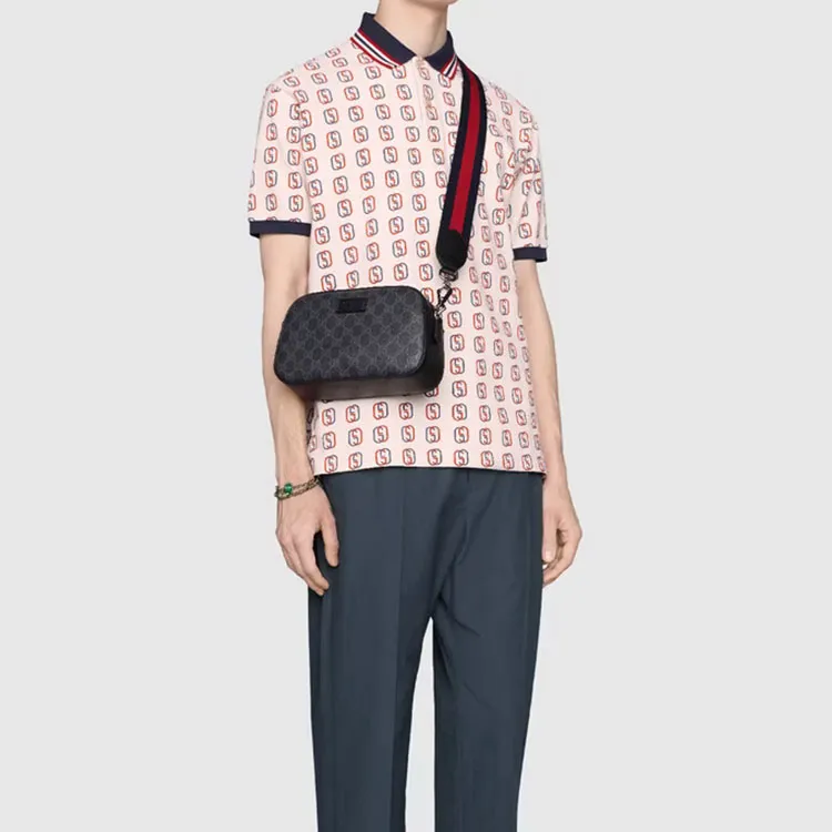 GUCCI Canvas With Leather Camera Bags Crossbody Bag Shoulder Bag Men's Black Gray Color-10
