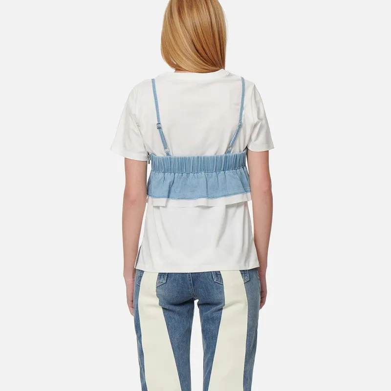 EVISU T Shirts Women's White/Denim Blue-3