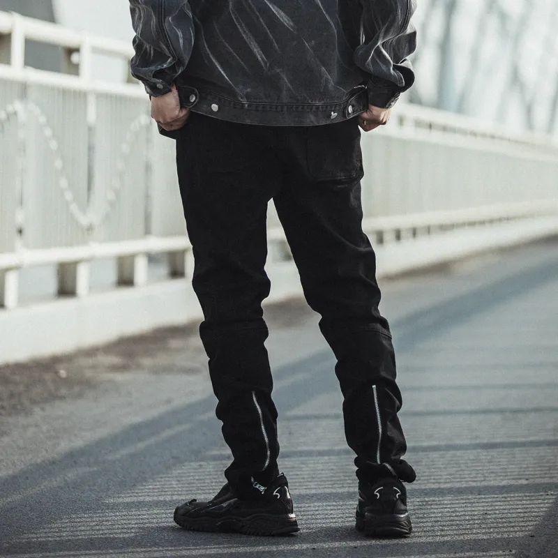 ENSHADOWER Slim Fit Pants Jeans Unisex Black-3