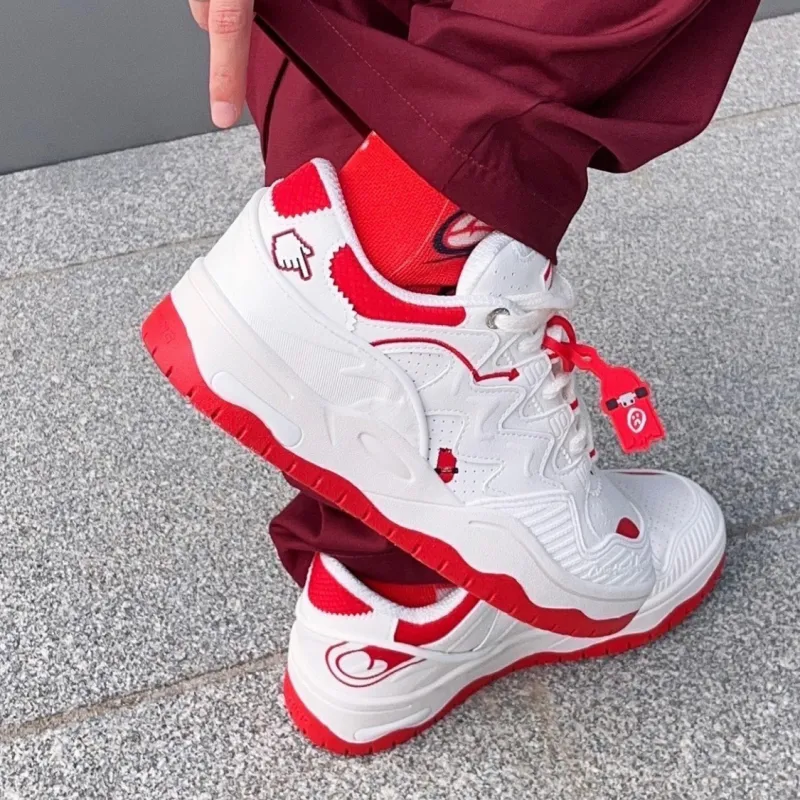 LiNing CF Tracing Theone Cushioning Anti Slip And Wear Resistant Low Top Casual Shoes Women's White Red-5