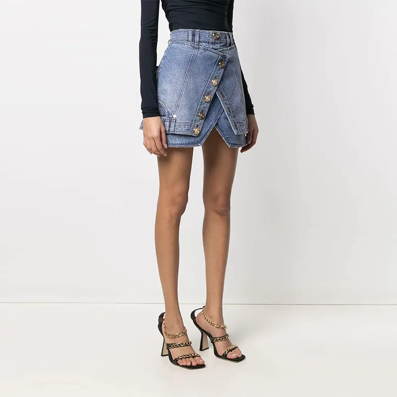BALMAIN Denim Short Skirts Women's Blue-4