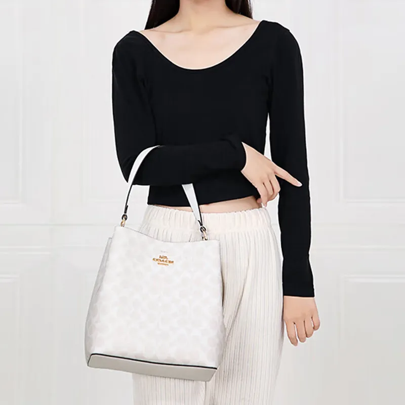 COACH Town PVC Bucket Bag Portable Crossbody Bag Shoulder Bag Regular Women's Glacier White-4