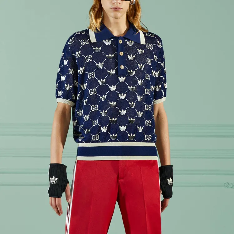 Adidas Originals X GUCCI Polo Shirts Men Blue-1