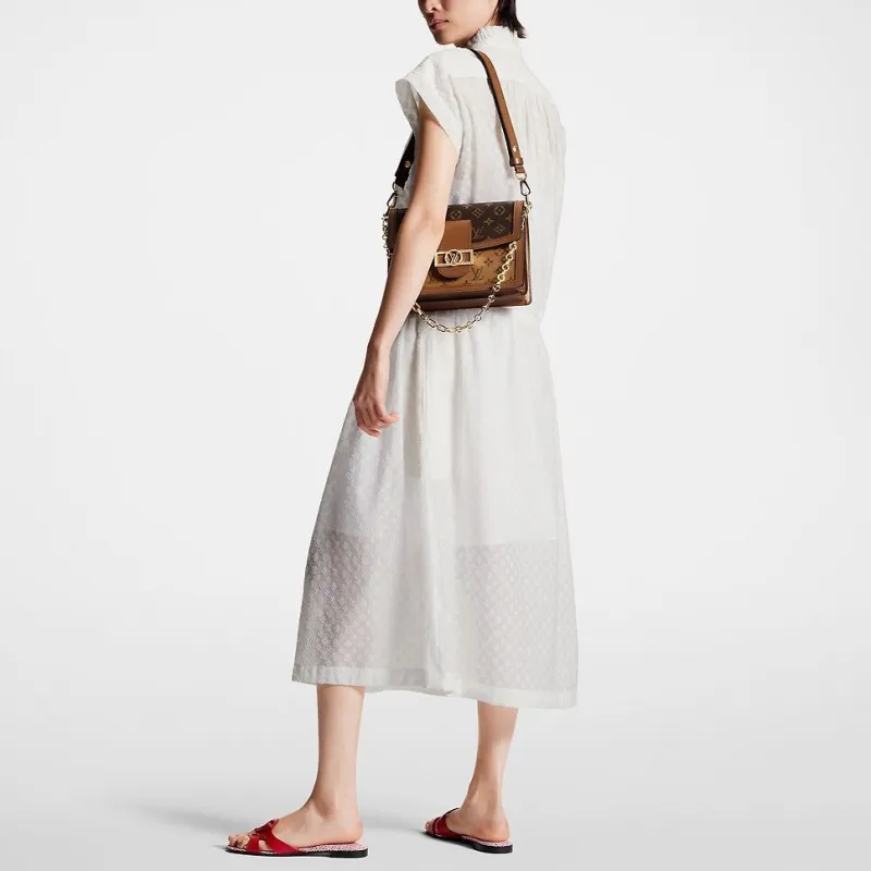 Lv Monogram Fil Coupé Lavaliere Collar Dress-2