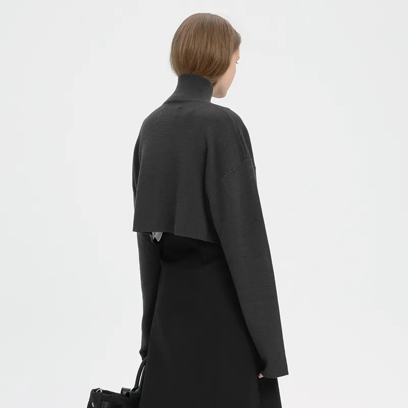 C2H4 Asymmetrical Turtleneck Sweater 'Black'-2