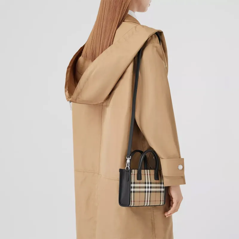 Burberry Mini Vintage Check And Leather Tote Bag Archive Beige-10