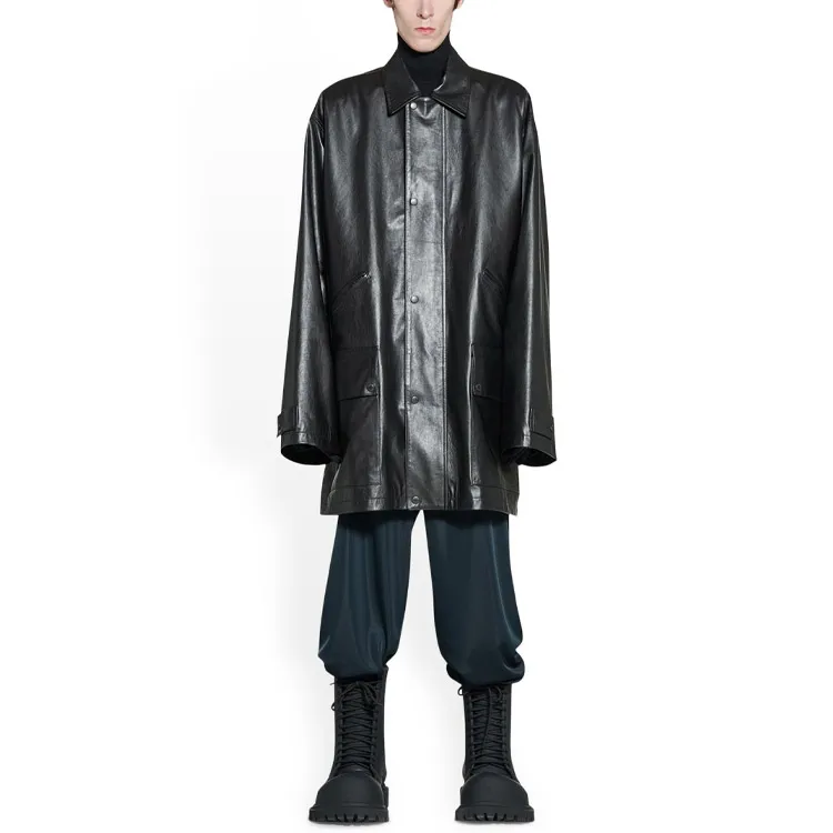 Balenciaga Garde-robe SS23 Leather Jacket Loose Fit Style Men's Black-2