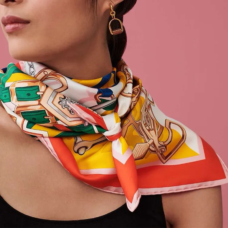 HERMES Reins And Destiny Silk Scarf Women's Yellow-1