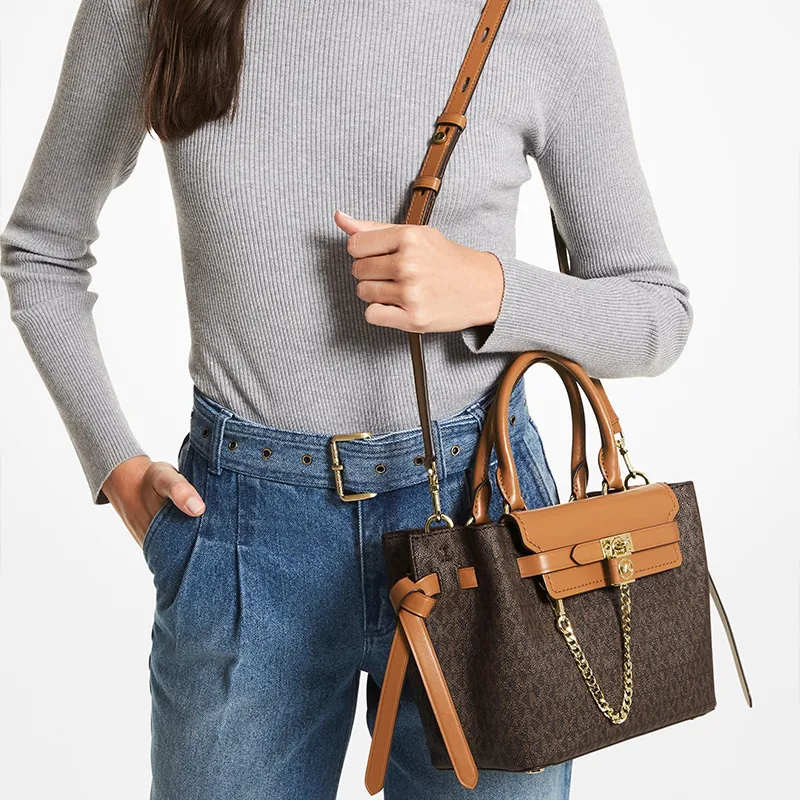 MICHAEL KORS Hamilton Legacy Cow Leather Shoulder Bags Handbags Small Size Women's Dark Brown/Acorn Brown-6