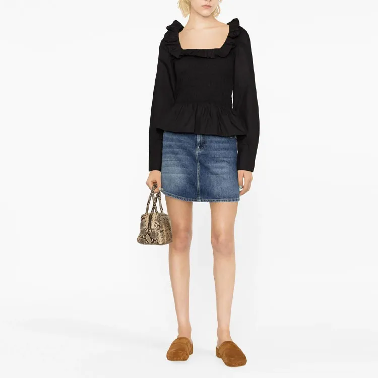 GANNI Ruffled Poplin Smock Blouse-1