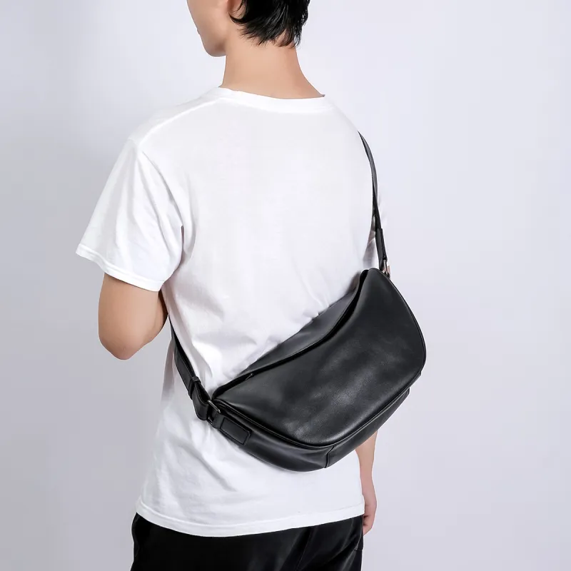 Ace Paul Cow Leather Crescent Bag, Small Square Bag, Shoulder Bag, Crossbody Bag Medium Size Unisex Black-9