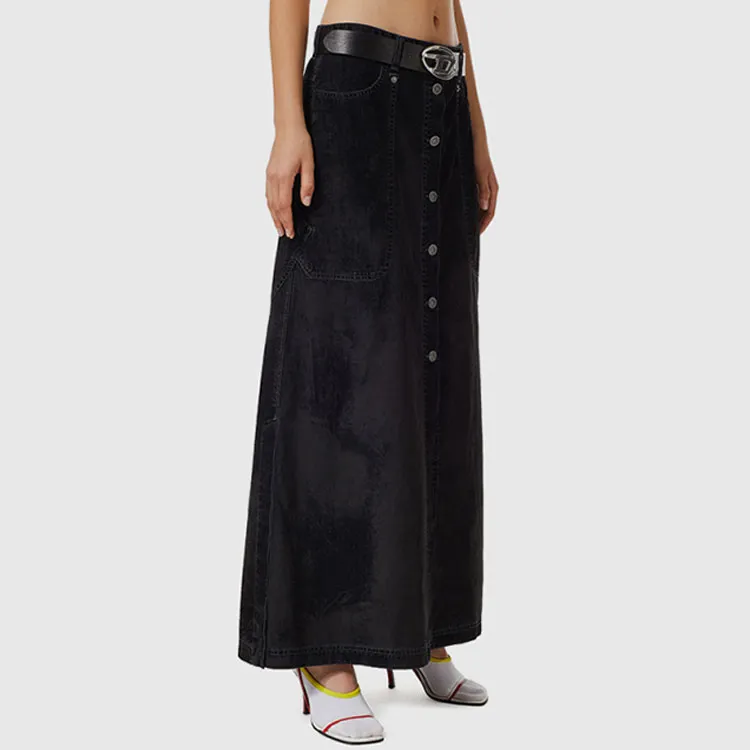DIESEL Denim Long Skirts Women's Black-3