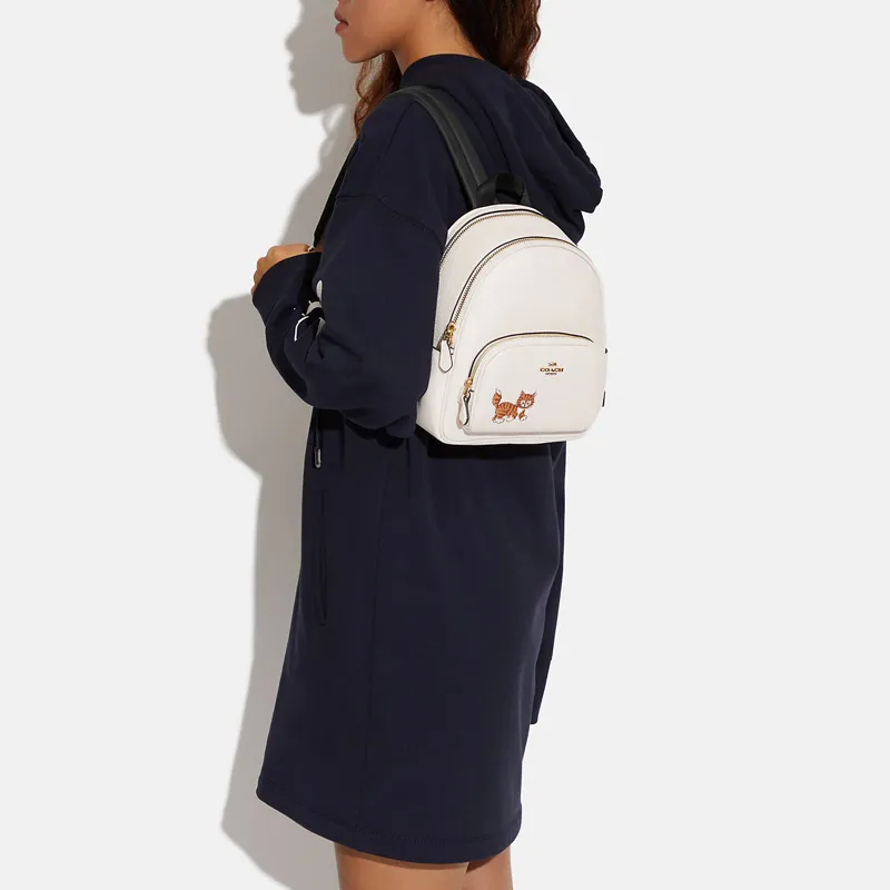COACH Court Cow Leather With Textile Backpack Mini Women's Chalk White-4