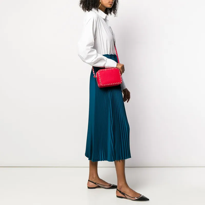 Valentino Cow Leather Crossbody Bag Regular Women's Red-4