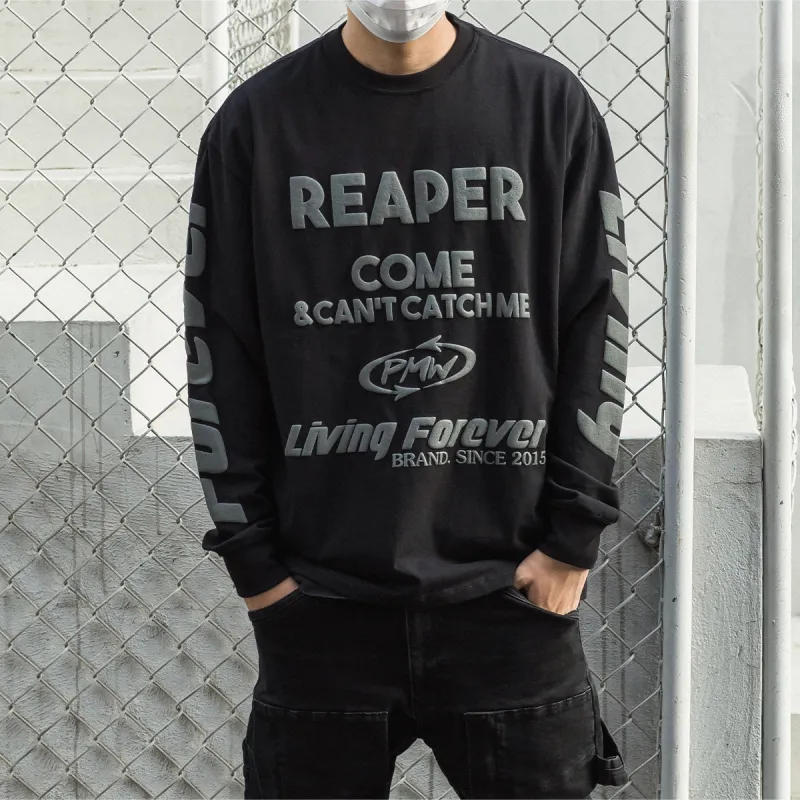 P.M.W Straight Long Sleeved T Shirt Men's Black-2