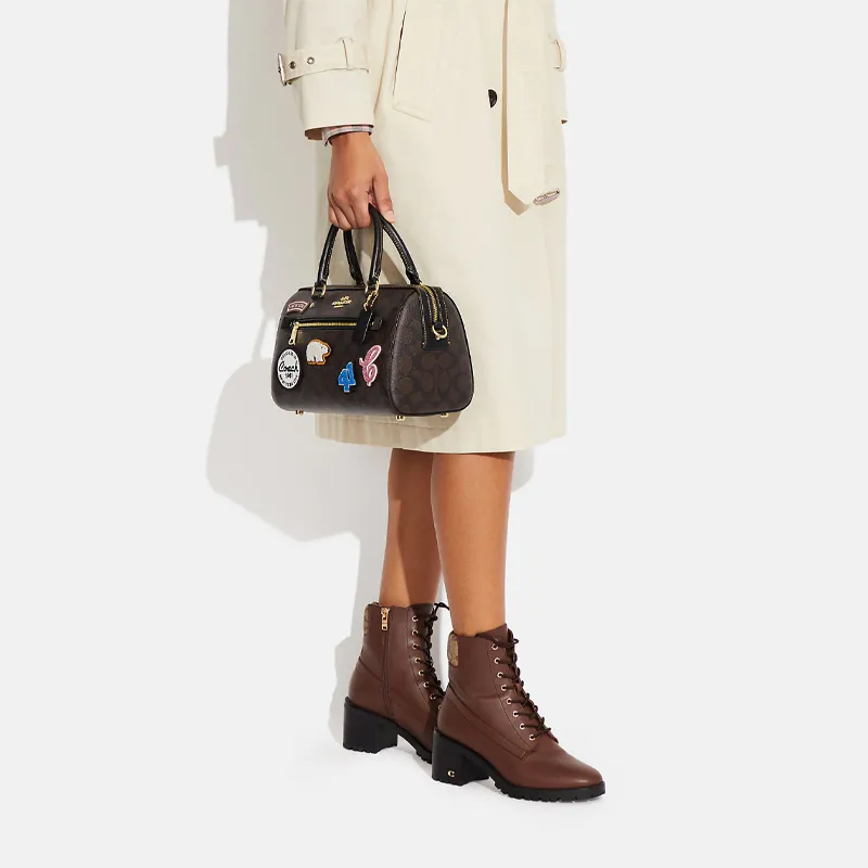 COACH Rowan Canvas With Leather Shoulder Bag, Crossbody Bag, Handbag Tubas Women's Dark Brown-5