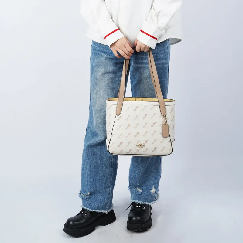 COACH Artificial Leather Tote Bag, Shopping Bag, Shoulder Bag, Handbag Medium Size Women's Pink White-2