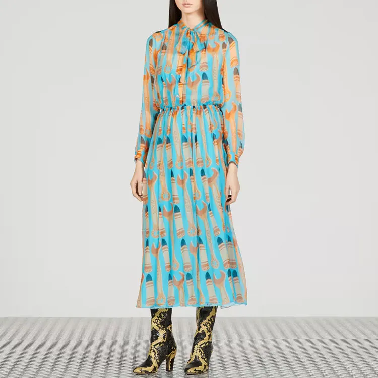 GUCCI SS23 Long-Sleeved Dresses Women's Light Blue-1