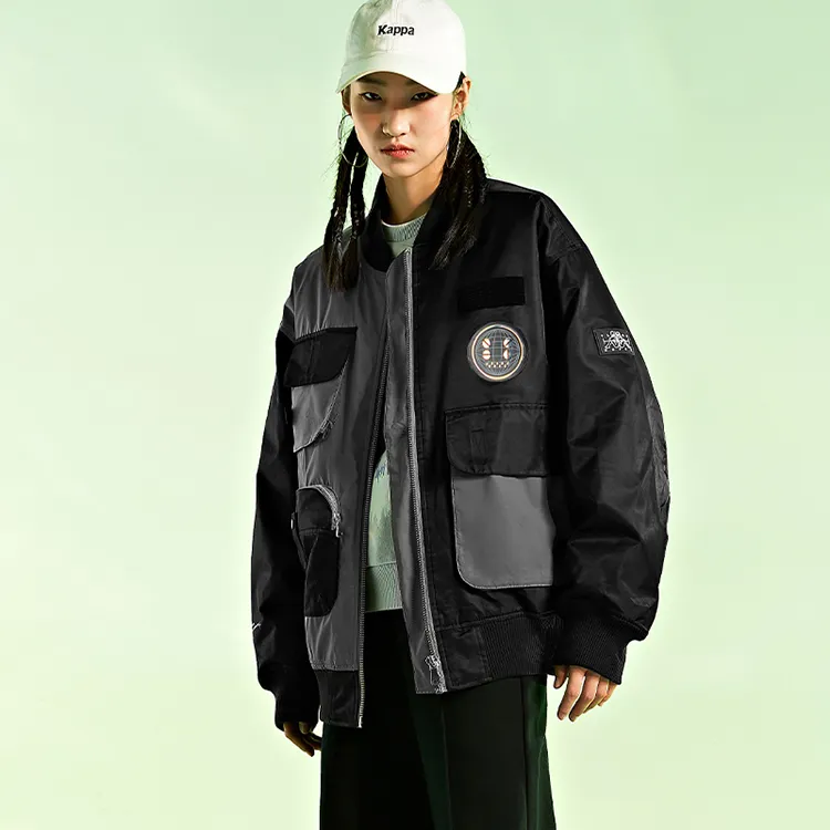 Kappa Colorblock Baseball Collar Puffer Jacket Unisex Black-2