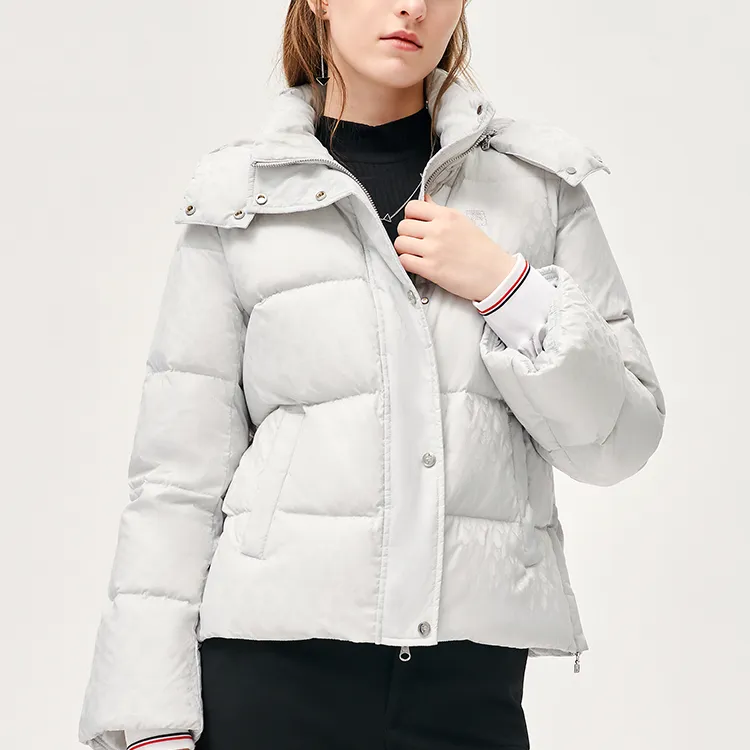 FILA Solid Color Detachable Hood Cropped Down Jacket Women's Bright Silver-3