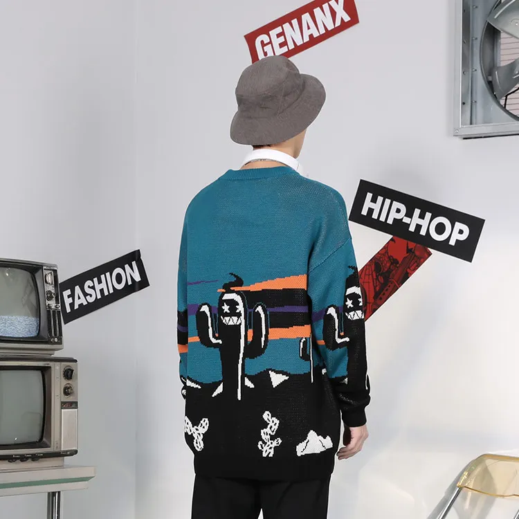 Loose Fit Sweater Unisex Black Blue-4