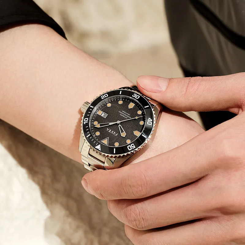 Fiyta Ocean Express Automatic Mechanical Movement Stainless Steel Strap Watch Men's Watches Black Dial-2