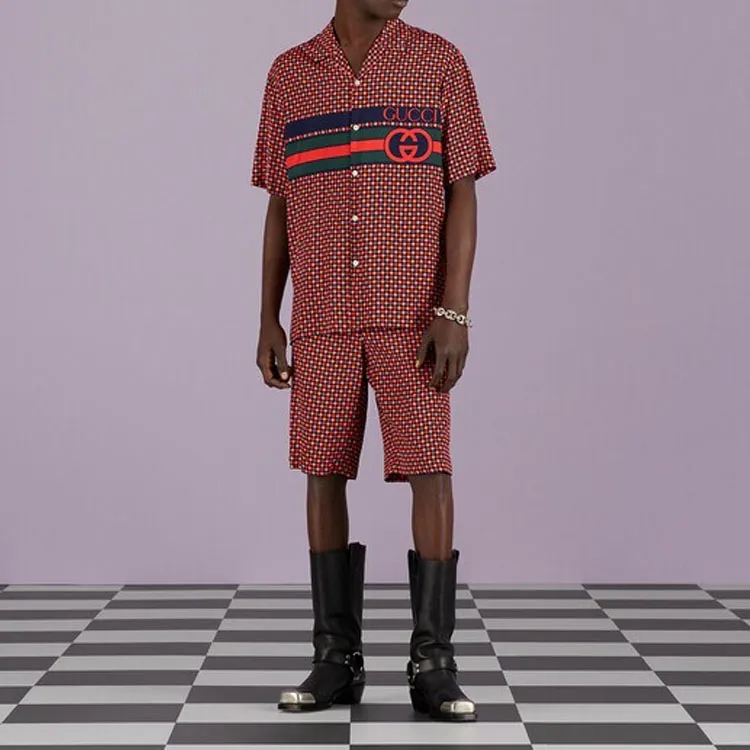 GUCCI Mid Rise Houndstooth Printed Tailored Shorts-1