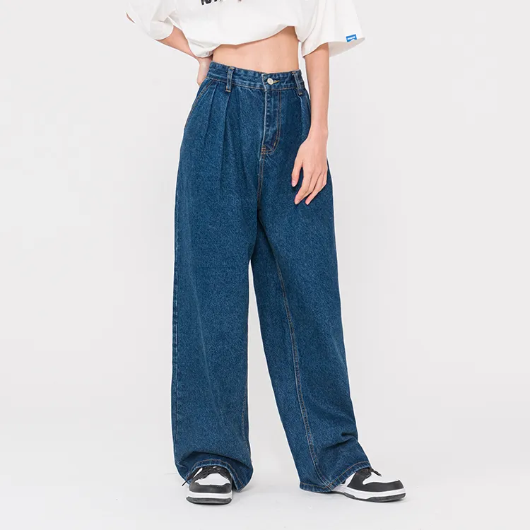 ISaluteU Wide Leg Jeans Unisex Dark Blue-6