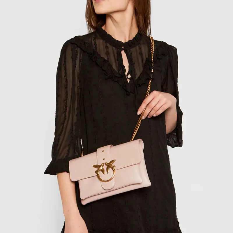 PINKO Cow Leather Messenger Bag Envelope Bag Crossbody Bag Shoulder Bag Regular Women's Pink-4