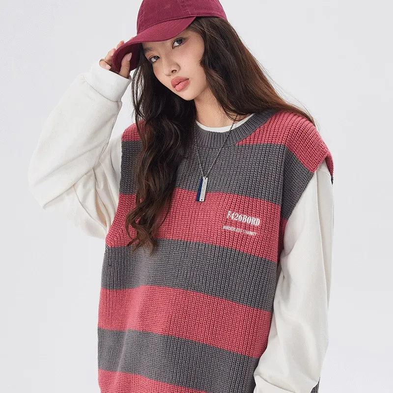 F426 Vests Unisex Red Gray Stripes-3