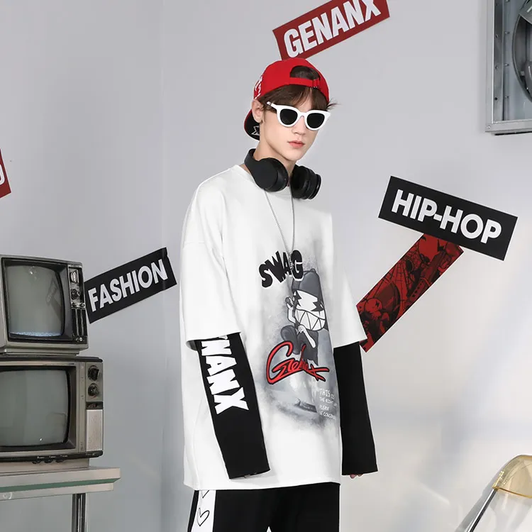 GENANX Crew Neck Loose Fit Mock Two Piece Sweatshirt Unisex-7