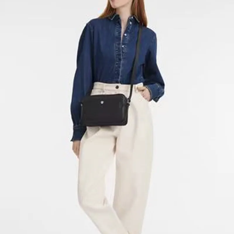 LONGCHAMP Le Foulonné Cow Leather Shoulder Bag Crossbody Bag Women's Black-4