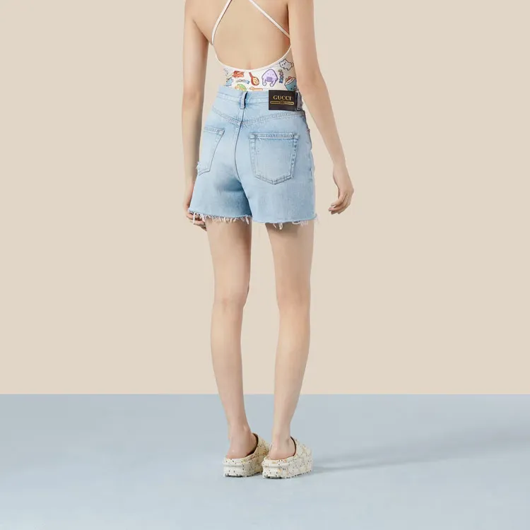 GUCCI Casual Shorts Women's Light Blue-3