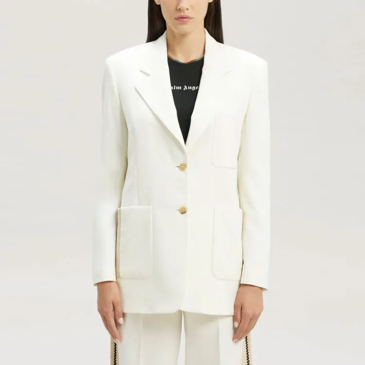 PALM ANGELS Knit Tape Blazer White-2