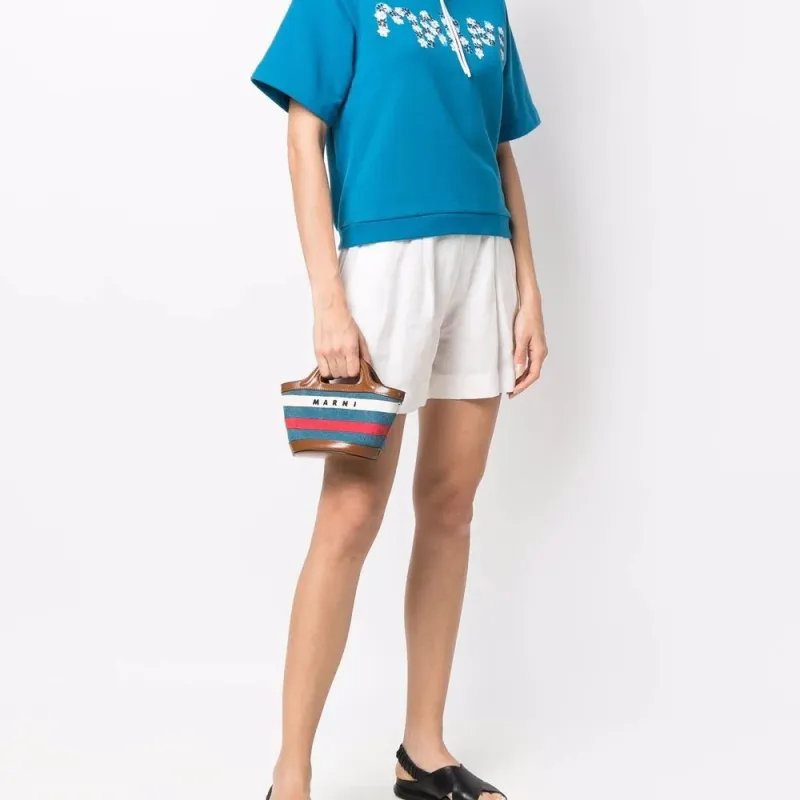 MARNI Tropicalia Logo Embroidered Striped Tote Bag-5