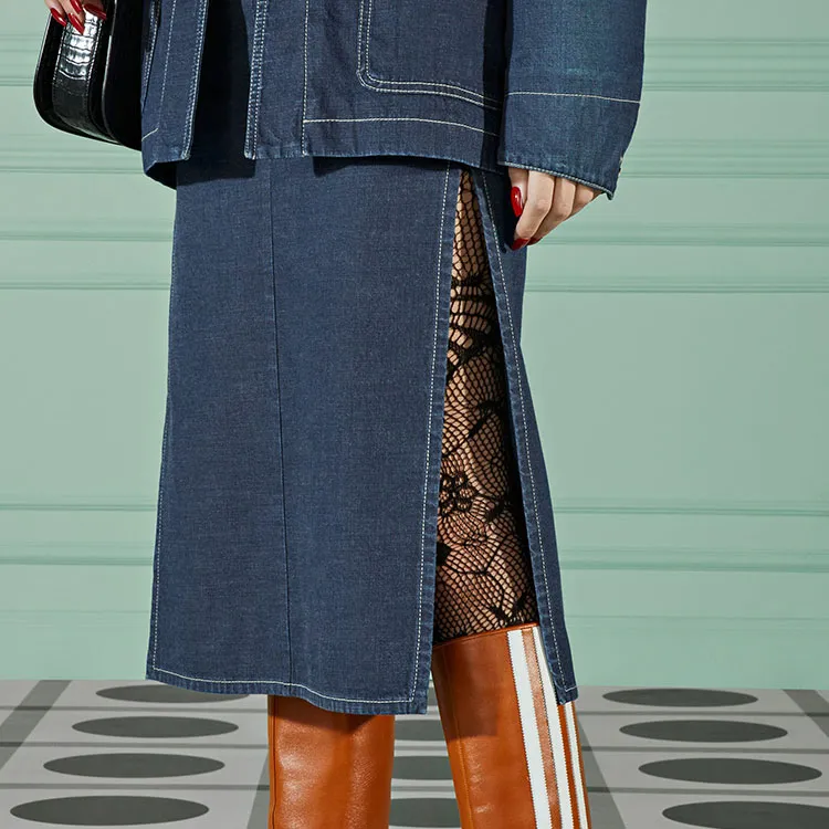 GUCCI Denim Long Skirts Women's Blue-4