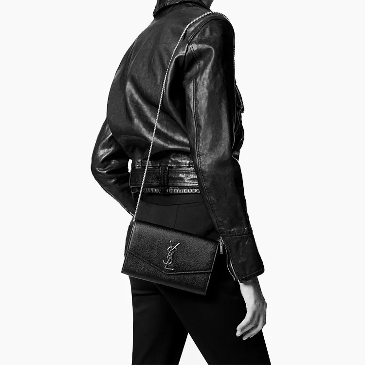 SAINT LAURENT Uptown Chain Wallet Grain De Poudre Black-8
