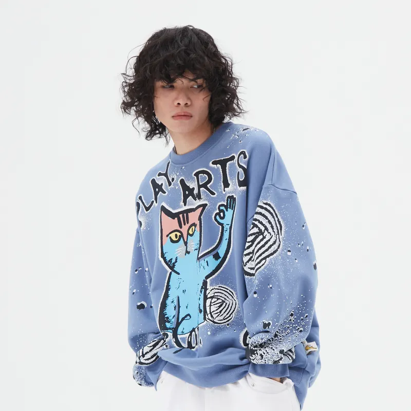 Thankque x Pazcat Crew Neck Loose Fit Sweatshirt Unisex-10