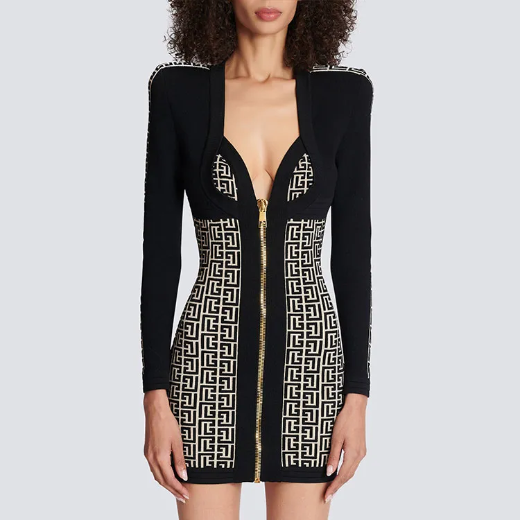 BALMAIN Monogrammed Bodycon Knitted Dress-2