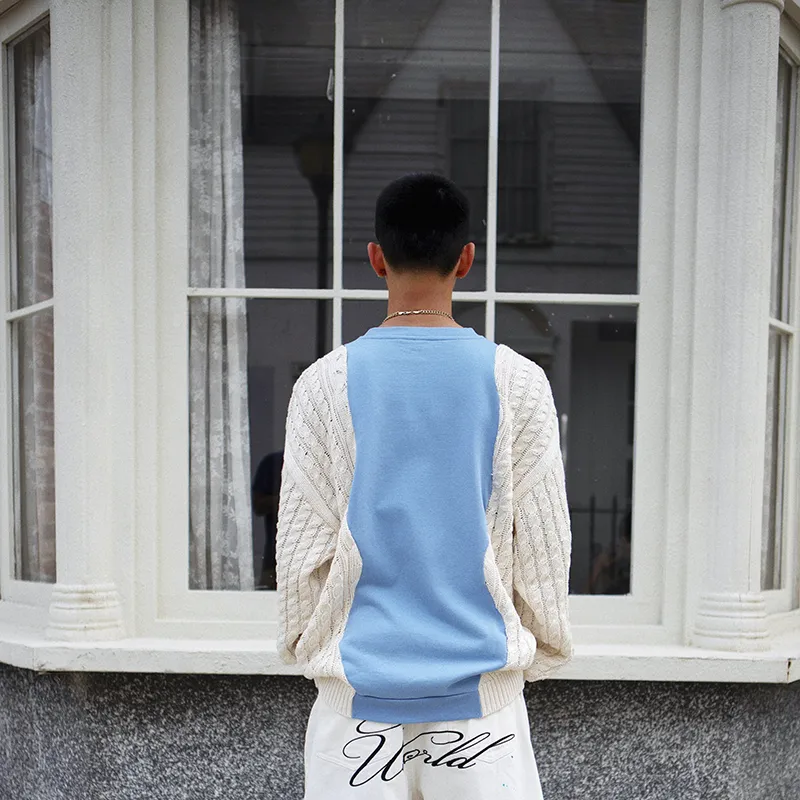 Loose Fit Sweater Unisex Blue White-5