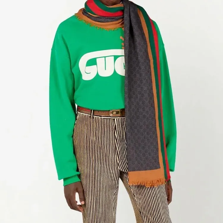 GUCCI Gg Motif Embroidered Striped Scarf-2