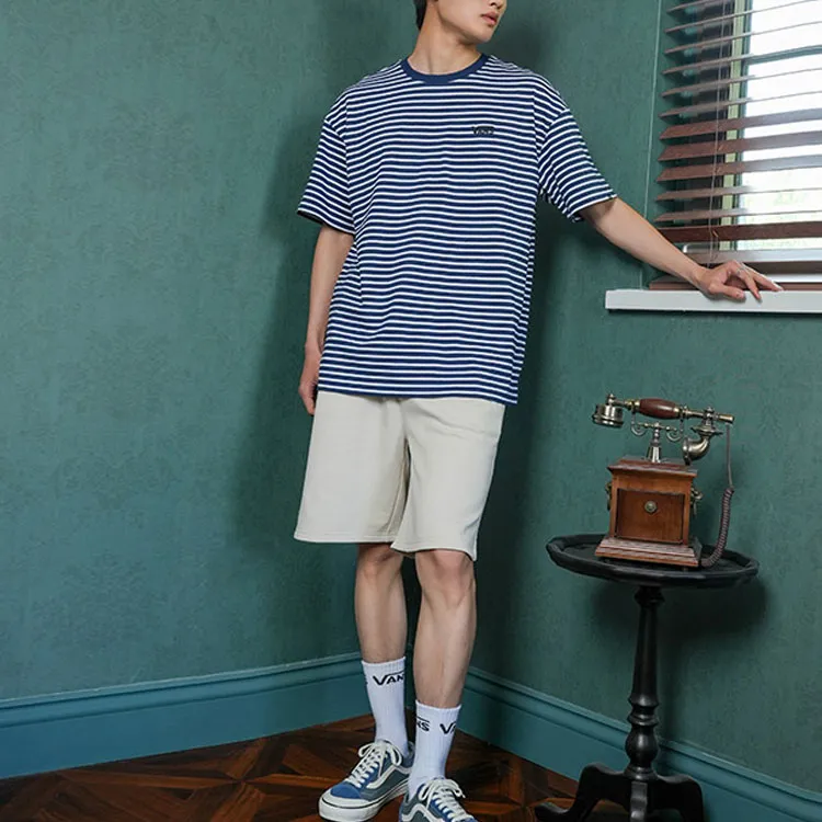 Vans T Shirts Unisex Blue White Stripes-4