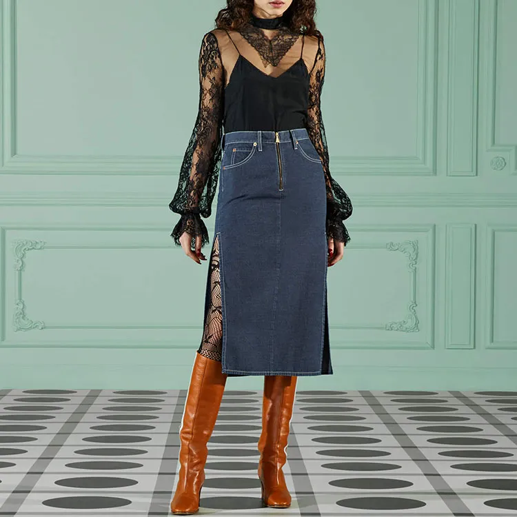 GUCCI Denim Long Skirts Women's Blue-3