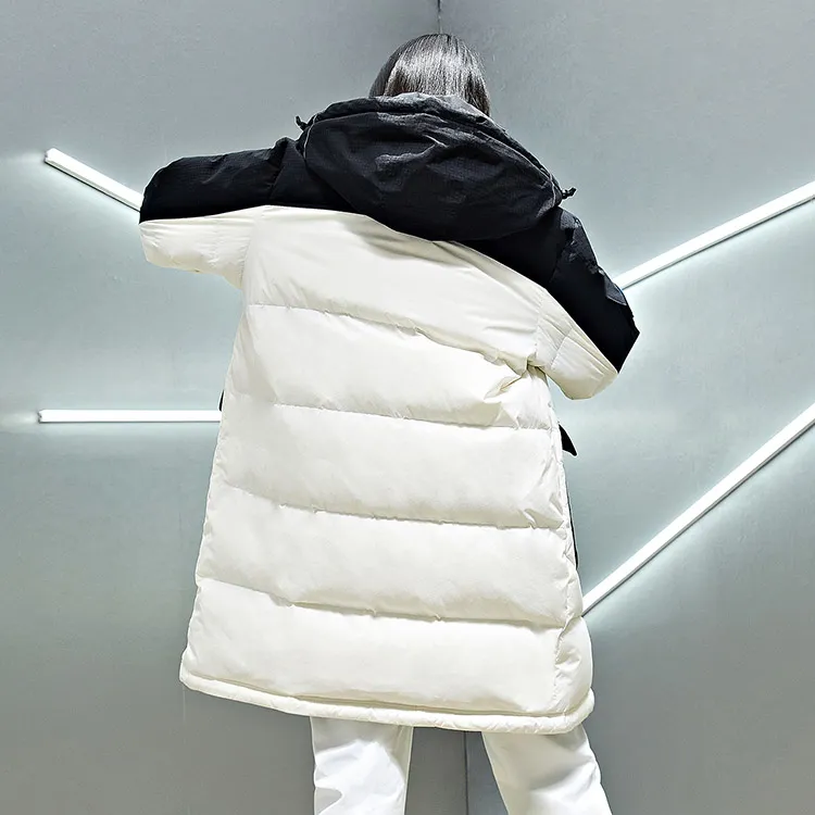 Kappa Colorblock Letter Hooded Mid Length Down Jacket Unisex-2