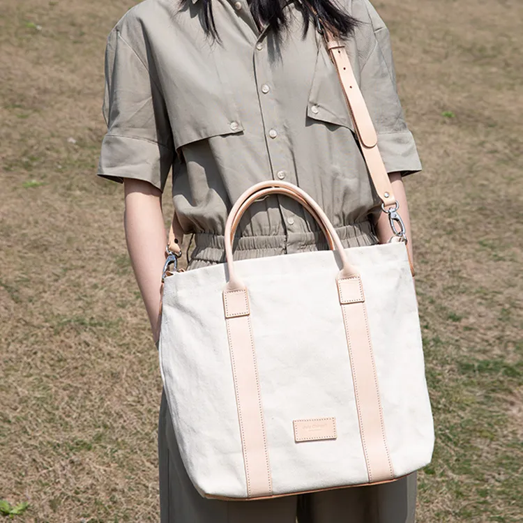 Julychagall Canvas Shoulder Bag, Crossbody Bag, Handbag Regular Unisex Ecru/Vegetable Tanned Cow Leather Original-2